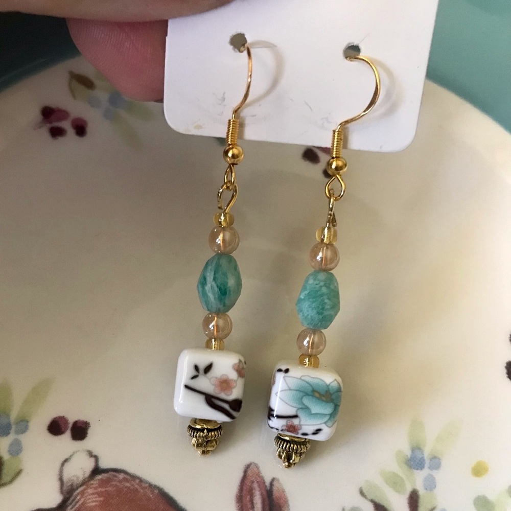 2 for $10. Elegant Gold and Turquoise Beaded Earrings - Picture 2 of 3